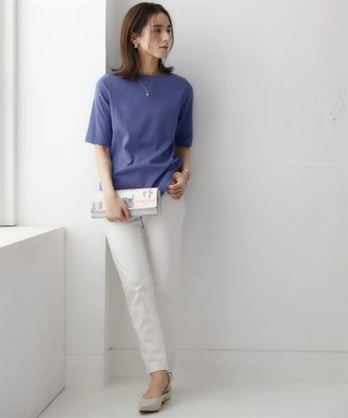 nissen(ニッセン)の「UVカット綿100%フライス素材ボートネック5分袖Tシャツ<大きいサイズ有>(Tシャツ/カットソー・レディース・グリーン/ピンク/ブラック/オフホワイト/グレー系/ブルー・S/M/L/LL/3L)」の20枚目の写真