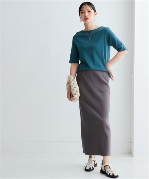 nissen(ニッセン)の「UVカット綿100%フライス素材ボートネック5分袖Tシャツ<大きいサイズ有>(Tシャツ/カットソー・レディース・グリーン/ピンク/ブラック/オフホワイト/グレー系/ブルー・S/M/L/LL/3L)」の17枚目の写真