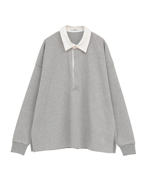 CLANE（クラネ）の「【CLANE/クラネ】DEEP NECK WIDE RUGBY SHIRTS/ディープネックワイドラグビーシャツ（シャツ/ブラウス・レディース・ネイビー/グレー・1）」の2枚目の写真