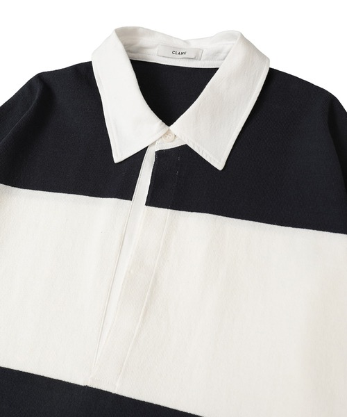 【CLANE】DEEP NECK WIDE RUGBY SHIRT（ブラック1） CLANE - ディープ ネック ワイド ラグビーシャツ - DEEP NECK WIDE