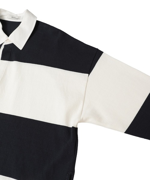 シャツ/ブラウス(長袖/七分) clane DEEP NECK WIDE RUGBY SHIRT CLANE - ディープ ネック ワイド ラグビーシャツ - DEEP NECK WIDE
