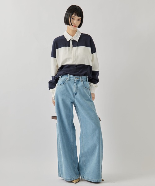 CLANE（クラネ）の「【CLANE/クラネ】DEEP NECK WIDE RUGBY SHIRTS/ディープネックワイドラグビーシャツ（シャツ/ブラウス・レディース・ネイビー/グレー・1）」の20枚目の写真