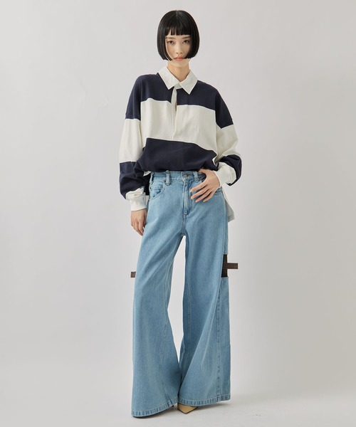 CLANE/クラネ】DEEP NECK WIDE RUGBY SHIRTS/ディープネックワイド