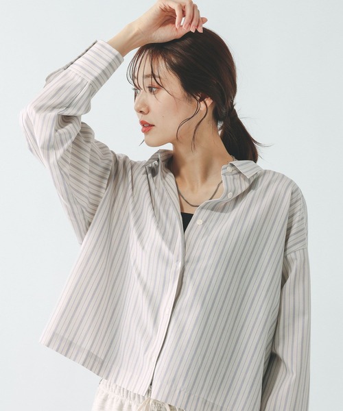 GLOBAL WORK（グローバルワーク）の「365日マイスタイルクロップドシャツ/655897（シャツ/ブラウス・レディース・ライトブルー/サックスブルー/グレイッシュベージュ/ライトイエロー・MEDIUM/LARGE）」の2枚目の写真