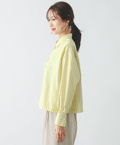 GLOBAL WORK（グローバルワーク）の「365日マイスタイルクロップドシャツ/655897（シャツ/ブラウス・レディース・ライトブルー/サックスブルー/グレイッシュベージュ/ライトイエロー・MEDIUM/LARGE）」の7枚目の写真