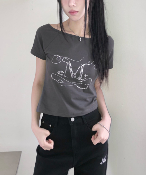 MUCENT(ムセント)の「グリント ワンショルダー キュービックポイント アンバランス 半袖Tシャツ(Tシャツ/カットソー・レディース・チャコール・FREE)」の9枚目の写真