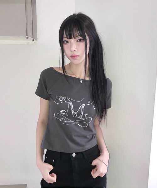MUCENT(ムセント)の「グリント ワンショルダー キュービックポイント アンバランス 半袖Tシャツ(Tシャツ/カットソー・レディース・チャコール・FREE)」の8枚目の写真