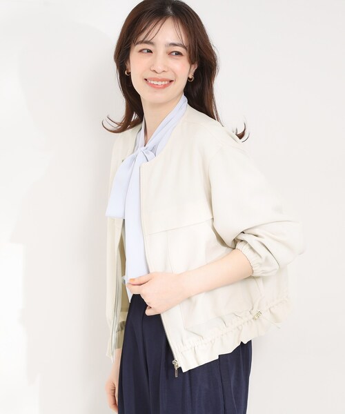 SHOO・LA・RUE（シューラルー）の「【S-LL】スタイルアップを叶える　大人のドロストブルゾン（ブルゾン・レディース・ネイビー/ダークブラウン/ライトベージュ・01/02/03/04）」の7枚目の写真