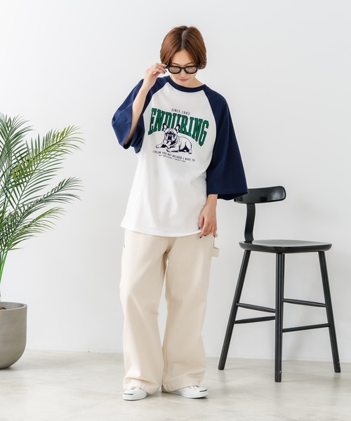 fort point(フォーポイント)の「【C-FORT POINT/フォートポイント】フレンチブルドッグプリント ラグランT 犬好き フレブル アニマル グラフィック バイカラー 配色 古着女子 ストリート(Tシャツ/カットソー・レディース・アイボリー/ブラウン/チャコールグレー/杢グレー・FREE)」の6枚目の写真