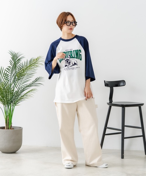 fort point(フォーポイント)の「【C-FORT POINT/フォートポイント】フレンチブルドッグプリント ラグランT 犬好き フレブル アニマル グラフィック バイカラー 配色 古着女子 ストリート(Tシャツ/カットソー・レディース・アイボリー/ブラウン/チャコールグレー/杢グレー・FREE)」の7枚目の写真