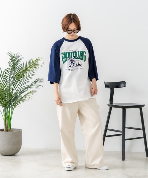 fort point(フォーポイント)の「【C-FORT POINT/フォートポイント】フレンチブルドッグプリント ラグランT 犬好き フレブル アニマル グラフィック バイカラー 配色 古着女子 ストリート(Tシャツ/カットソー・レディース・アイボリー/ブラウン/チャコールグレー/杢グレー・FREE)」の8枚目の写真