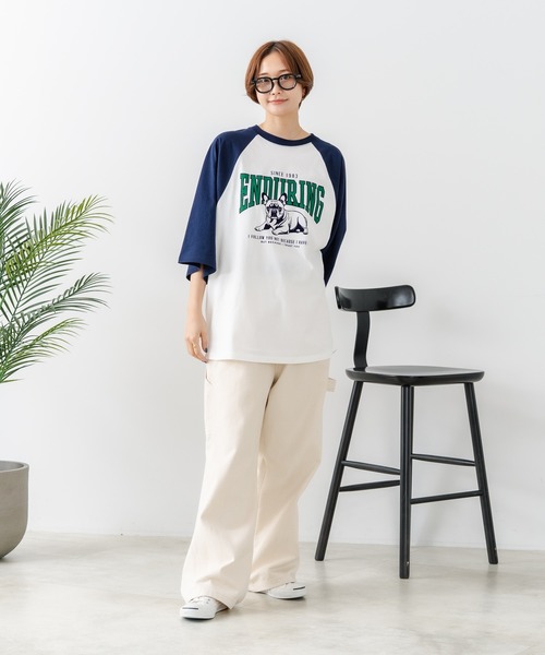 fort point(フォーポイント)の「【C-FORT POINT/フォートポイント】フレンチブルドッグプリント ラグランT 犬好き フレブル アニマル グラフィック バイカラー 配色 古着女子 ストリート(Tシャツ/カットソー・レディース・アイボリー/ブラウン/チャコールグレー/杢グレー・FREE)」の9枚目の写真