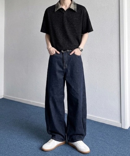 link lot(リンクロット)の「襟チェックカットベロアポロシャツ(ポロシャツ・メンズ・ホワイト/ブラック/グレー・M/L)」の9枚目の写真