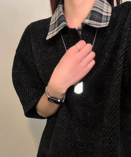 link lot(リンクロット)の「襟チェックカットベロアポロシャツ(ポロシャツ・メンズ・ホワイト/ブラック/グレー・M/L)」の21枚目の写真