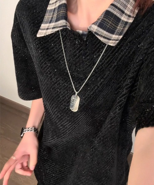 link lot(リンクロット)の「襟チェックカットベロアポロシャツ(ポロシャツ・メンズ・ホワイト/ブラック/グレー・M/L)」の22枚目の写真