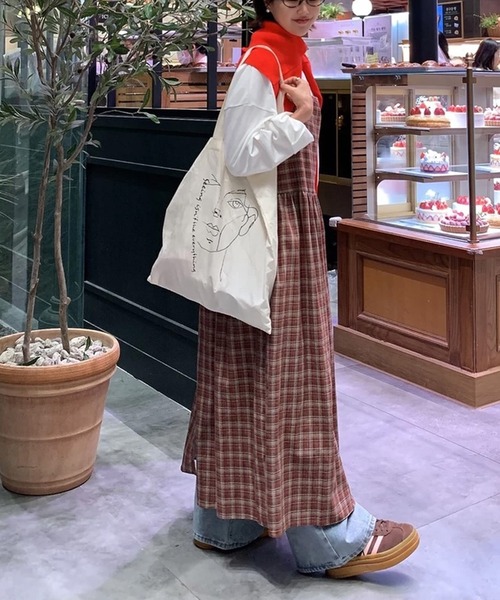 shopnikoniko(ショップニコニコ)の「ワンピース 夏 ロング丈 チェック柄 前後2WAY レイヤードキャミワンピース(ワンピース・レディース・ネイビー/レッド・フリー)」の8枚目の写真