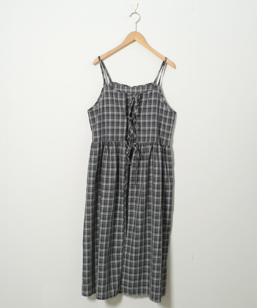 shopnikoniko(ショップニコニコ)の「ワンピース 夏 ロング丈 チェック柄 前後2WAY レイヤードキャミワンピース(ワンピース・レディース・ネイビー/レッド・フリー)」の10枚目の写真