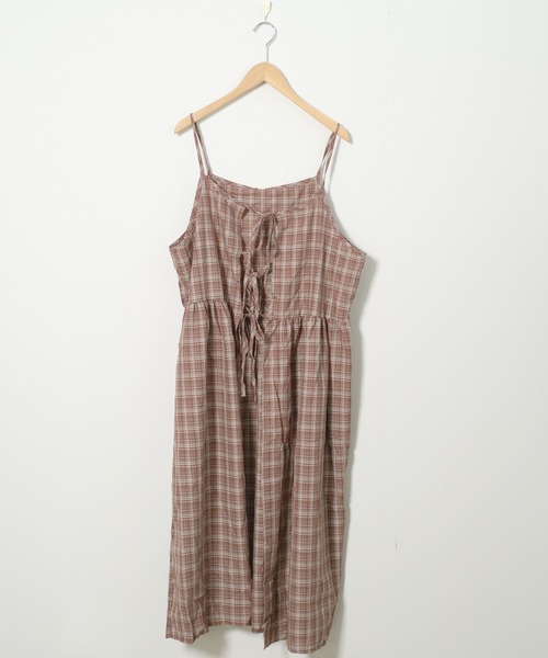 shopnikoniko(ショップニコニコ)の「ワンピース 夏 ロング丈 チェック柄 前後2WAY レイヤードキャミワンピース(ワンピース・レディース・ネイビー/レッド・フリー)」の11枚目の写真