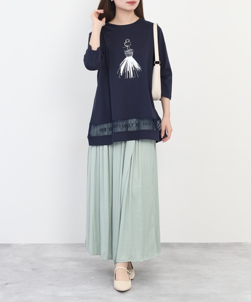 BRODIAEA（ブローディア）の「BRODIAEA イラストプリント裾メッシュ5分袖チュニック プレミアムコットン（Tシャツ/カットソー・レディース・ネイビー/グレー/オフホワイト/ピンク・40）」の18枚目の写真