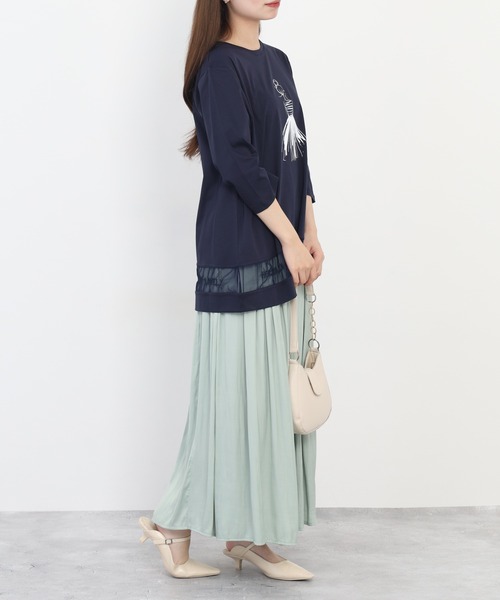 BRODIAEA（ブローディア）の「BRODIAEA イラストプリント裾メッシュ5分袖チュニック プレミアムコットン（Tシャツ/カットソー・レディース・ネイビー/グレー/オフホワイト/ピンク・40）」の19枚目の写真