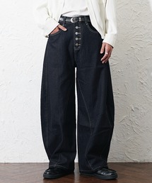 【MinoriTY】ボタンフライカーブシルエットデニム メンズ カーブデニムパンツ ジーンズ ジーパン ワイドパンツ 春服