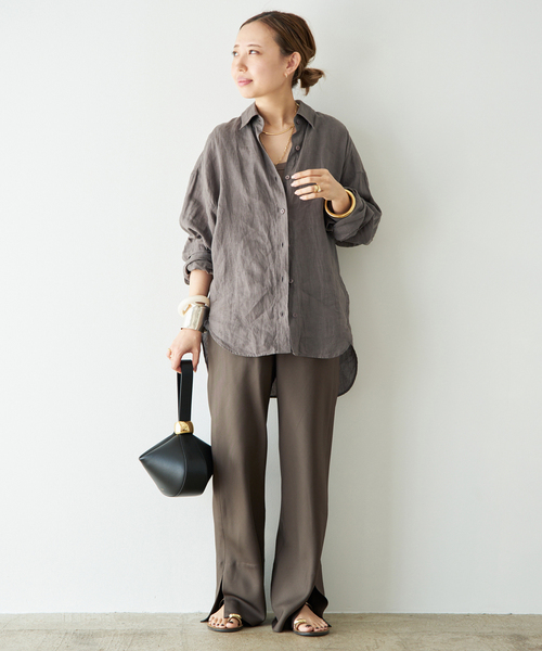 Deuxieme Classe（ドゥーズィエムクラス）の「* Linen シャツ（シャツ/ブラウス・レディース・ホワイト/ブラック/カーキ/オフホワイト・FREE）」の7枚目の写真