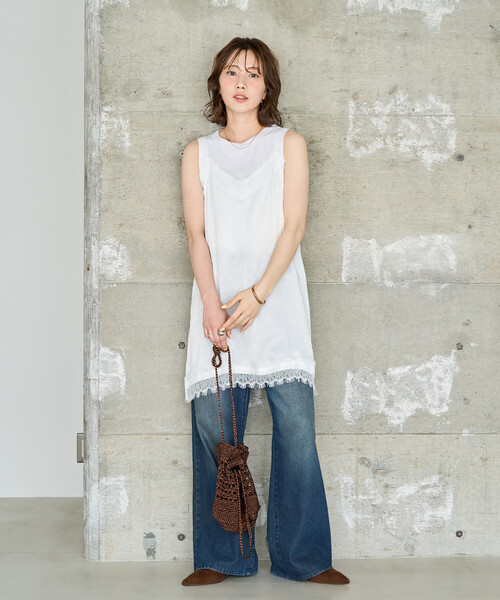 FREAK'S STORE(フリークスストア)の「限定展開 レース×マットサテン キャミ ワンピース(ワンピース・レディース・オフホワイト/ブラック・フリ-)」の3枚目の写真