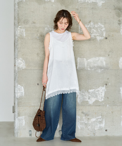 FREAK'S STORE(フリークスストア)の「限定展開 レース×マットサテン キャミ ワンピース(ワンピース・レディース・オフホワイト/ブラック・フリ-)」の8枚目の写真