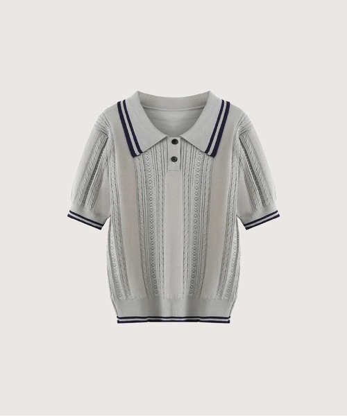 LA POMME petit(ラポミ・プチ)の「Preppy Summer Knit(Tシャツ/カットソー・レディース・グレー/ホワイト・FREE)」の2枚目の写真