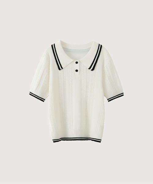 LA POMME petit(ラポミ・プチ)の「Preppy Summer Knit(Tシャツ/カットソー・レディース・グレー/ホワイト・FREE)」の1枚目の写真