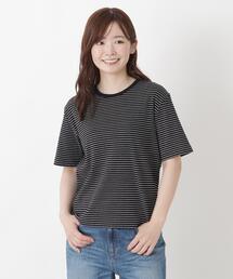 クルーネック 半袖ボーダープルオーバー