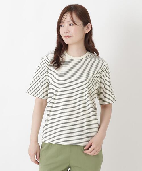 one'sterrace（ワンズテラス）の「クルーネック 半袖ボーダープルオーバー（Tシャツ/カットソー・レディース・ブラック系8/アイボリー系8・02）」の2枚目の写真
