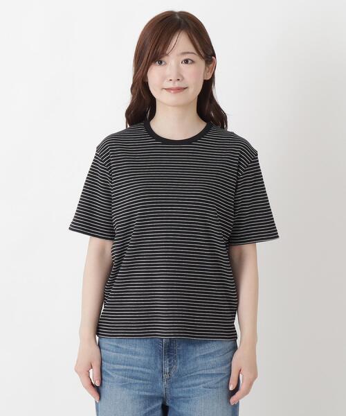 one'sterrace（ワンズテラス）の「クルーネック 半袖ボーダープルオーバー（Tシャツ/カットソー・レディース・ブラック系8/アイボリー系8・02）」の12枚目の写真