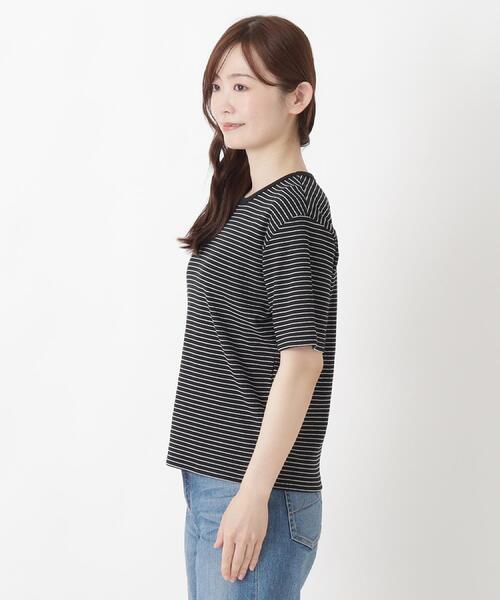 one'sterrace（ワンズテラス）の「クルーネック 半袖ボーダープルオーバー（Tシャツ/カットソー・レディース・ブラック系8/アイボリー系8・02）」の13枚目の写真