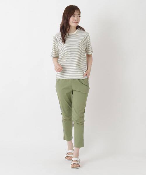 one'sterrace（ワンズテラス）の「クルーネック 半袖ボーダープルオーバー（Tシャツ/カットソー・レディース・ブラック系8/アイボリー系8・02）」の3枚目の写真