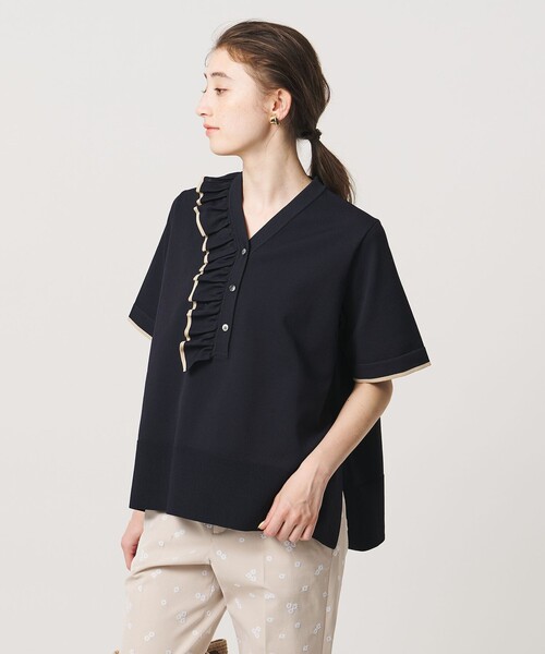 UNITED ARROWS(ユナイテッドアローズ)の「ミニマル フリル ショートスリーブ ニット(ニット/セーター・レディース・オフホワイト/ネイビー/ダークグレー・FREE)」の10枚目の写真
