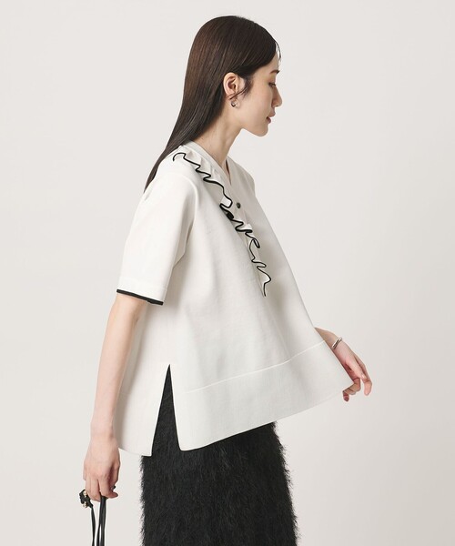 UNITED ARROWS(ユナイテッドアローズ)の「ミニマル フリル ショートスリーブ ニット(ニット/セーター・レディース・オフホワイト/ネイビー/ダークグレー・FREE)」の7枚目の写真