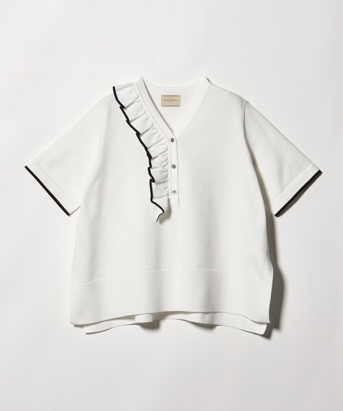 UNITED ARROWS(ユナイテッドアローズ)の「ミニマル フリル ショートスリーブ ニット(ニット/セーター・レディース・オフホワイト/ネイビー/ダークグレー・FREE)」の18枚目の写真