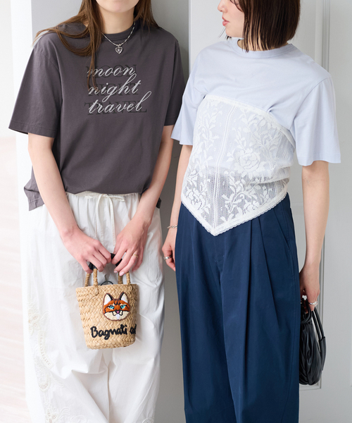 U by SPICK&SPAN（ユーバイスピックアンドスパン）の「《3点セット》Two Tシャツ/レーススカーフ SET（Tシャツ/カットソー・レディース・チャコールグレー/ホワイト/ブラウン・FREE）」の3枚目の写真