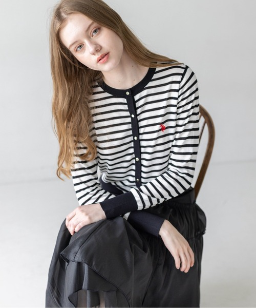 U.S. POLO ASSN.(ユーエスポロアッスン)の「【U.S. POLO ASSN.】clear 別注 シアーコンパクトカーディガン(カーディガン/ボレロ・レディース・ホワイト×ブラック/ブラック/オフホワイト・F)」の1枚目の写真
