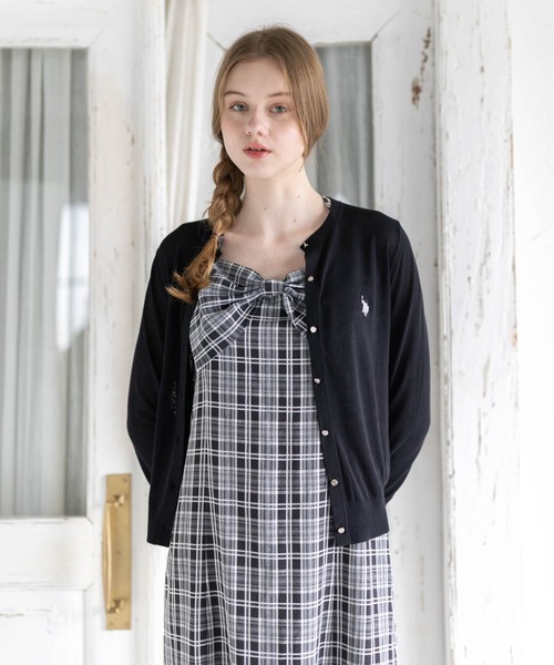 U.S. POLO ASSN.(ユーエスポロアッスン)の「【U.S. POLO ASSN.】clear 別注 シアーコンパクトカーディガン(カーディガン/ボレロ・レディース・ホワイト×ブラック/ブラック/オフホワイト・F)」の6枚目の写真