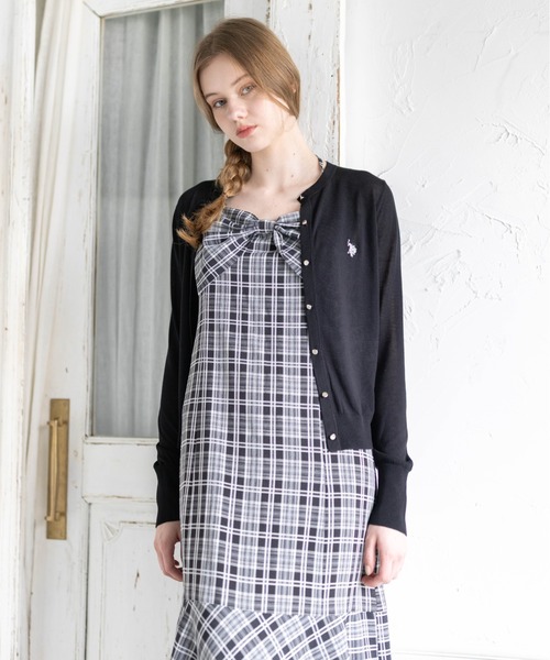 U.S. POLO ASSN.(ユーエスポロアッスン)の「【U.S. POLO ASSN.】clear 別注 シアーコンパクトカーディガン(カーディガン/ボレロ・レディース・ホワイト×ブラック/ブラック/オフホワイト・F)」の7枚目の写真