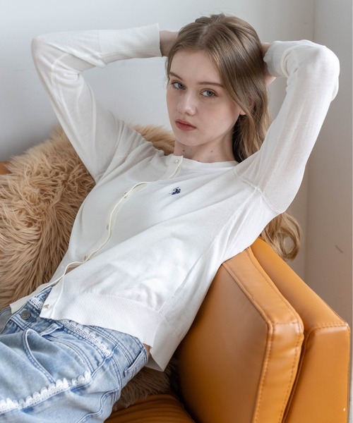 U.S. POLO ASSN.(ユーエスポロアッスン)の「【U.S. POLO ASSN.】clear 別注 シアーコンパクトカーディガン(カーディガン/ボレロ・レディース・ホワイト×ブラック/ブラック/オフホワイト・F)」の8枚目の写真