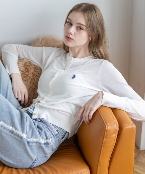 U.S. POLO ASSN.(ユーエスポロアッスン)の「【U.S. POLO ASSN.】clear 別注 シアーコンパクトカーディガン(カーディガン/ボレロ・レディース・ホワイト×ブラック/ブラック/オフホワイト・F)」の9枚目の写真