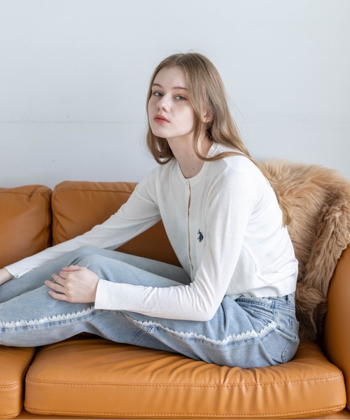 U.S. POLO ASSN.(ユーエスポロアッスン)の「【U.S. POLO ASSN.】clear 別注 シアーコンパクトカーディガン(カーディガン/ボレロ・レディース・ホワイト×ブラック/ブラック/オフホワイト・F)」の10枚目の写真
