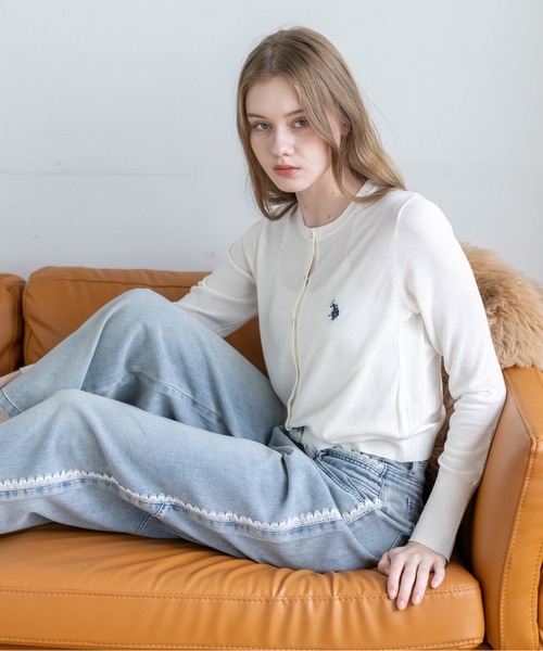 U.S. POLO ASSN.(ユーエスポロアッスン)の「【U.S. POLO ASSN.】clear 別注 シアーコンパクトカーディガン(カーディガン/ボレロ・レディース・ホワイト×ブラック/ブラック/オフホワイト・F)」の11枚目の写真