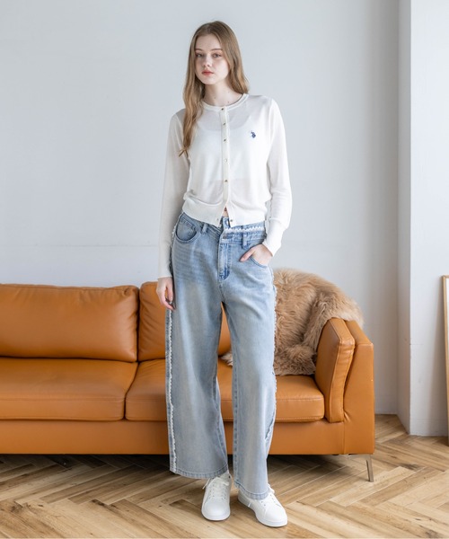 U.S. POLO ASSN.(ユーエスポロアッスン)の「【U.S. POLO ASSN.】clear 別注 シアーコンパクトカーディガン(カーディガン/ボレロ・レディース・ホワイト×ブラック/ブラック/オフホワイト・F)」の12枚目の写真