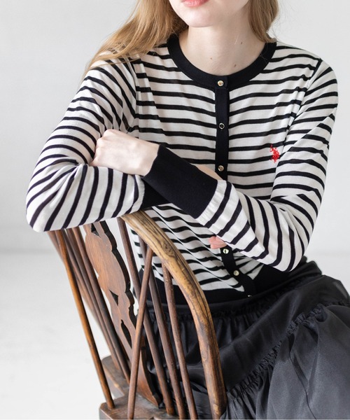U.S. POLO ASSN.(ユーエスポロアッスン)の「【U.S. POLO ASSN.】clear 別注 シアーコンパクトカーディガン(カーディガン/ボレロ・レディース・ホワイト×ブラック/ブラック/オフホワイト・F)」の19枚目の写真