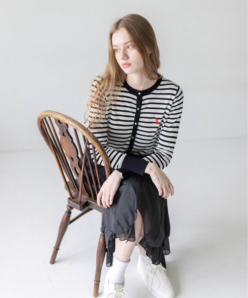 U.S. POLO ASSN.(ユーエスポロアッスン)の「【U.S. POLO ASSN.】clear 別注 シアーコンパクトカーディガン(カーディガン/ボレロ・レディース・ホワイト×ブラック/ブラック/オフホワイト・F)」の20枚目の写真