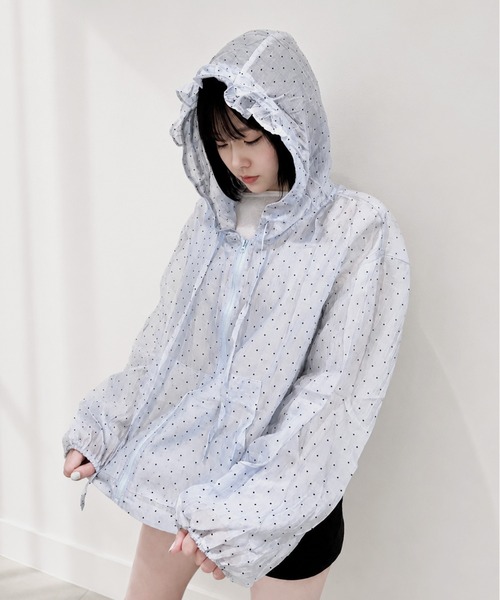NOLITA / ノリータ 】ドット柄シアーパーカー フリルフード ジップ